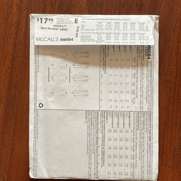 2/$15 McCall’s Sewing Pattern M6084 XS-M - Picture 3 of 3